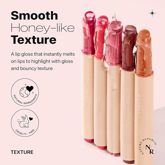 Nature Republic HONEY MELTING LIP (05 PLUM) SOFT LIP STICK, Hydrating Gloss, Moisturizing balms, Sheer tint, Shine & Glowy Finish, korean make up