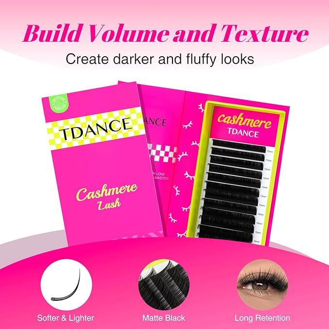 TDANCE Cashmere Lash Extensions Super Soft Classic Lash Extension 0.07mm D Curl Single Length 14mm Volume Lash Extensions for Professional Salon Use(0.07-D,14mm)