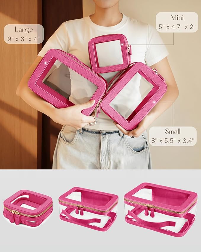 Oaque Clear Cosmetic Bag Set for Women Makeup Bag with Handle, 3 Pcs Travel Toiletry Bag Transparent Cosmetic Case Portable Make Up Organizer Bag for Essentials