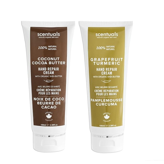 Scentuals Hand Cream Set of 2, with Shea Butter, Cocoa Butter, Argan & Almond oil, Moisturizing Dry Hands. Coconut Cocoa Butter + Grapefruit Turmeric | 100ml (3.4fl.oz) x 2.