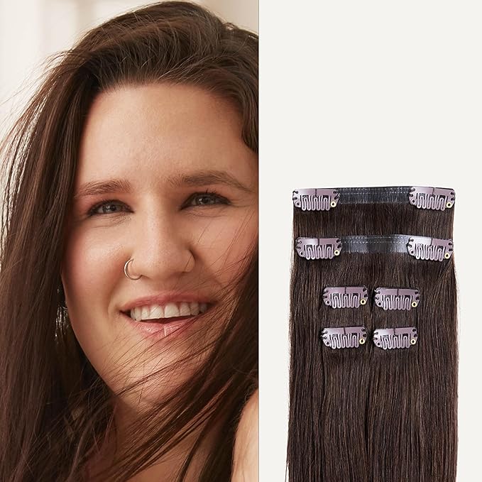 Luxy 100% Remy Human Hair Extensions for Thin Hair Thinning Hair Fill-Ins – 6 Seamless Wefts Multi-Dimensional Color Blend - Natural-Looking Volume & Coverage 80 grams 16" Chocolate Brown Thinning