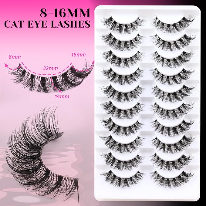 Veleasha Russian Strip Lashes with Clear Band Looks Like Eyelash Extensions D Curl Lash Strips 10 Pairs Pack (DT11)