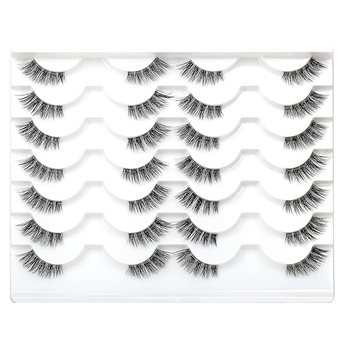 Half Strips False Eyelash Clear Band Wispy Cat Eye Lash Natural Short Small 3/4 Accent Lashes Faux Mink Fake Eyelashes 14 Pairs Pack