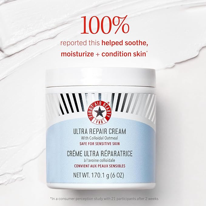First Aid Beauty - Ultra Repair Cream, Intense Hydration Whipped Colloidal Oatmeal, Clinically Proven to Strengthen Skin Barrier in 7 Days & Helps Relieve Eczema, Luxury Face & Body Moisturizer, 2 oz