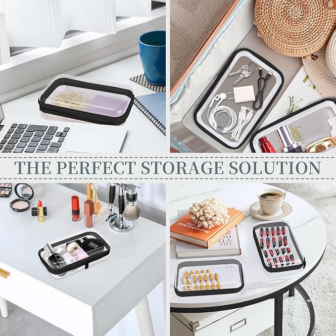 YOPCDJ 3 Pack Clear Hard Shell Zipper Case, Clear Zipper Pouches Waterproof Makeup Organizer & Travel Toiletry Bag, Plastic Pouch for Travel Office Storage, Home, Black Small Size
