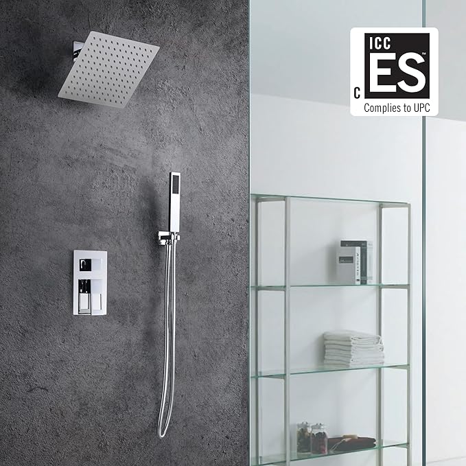 SUMERAIN Shower System Polished Chrome Shower Faucet Set with Shower Valve, 8 Inch Bathroom Luxury Rain Mixer Shower Combo Set Wall Mounted Rainfall Shower Head and Handheld