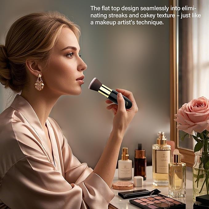 Professional Flat Top Foundation Brush - Streak-Free Buffing Brush for Liquid & Cream, Ultra-Dense Synthetic Bristles, Quick Blending Non-Absorbent Makeup Tool