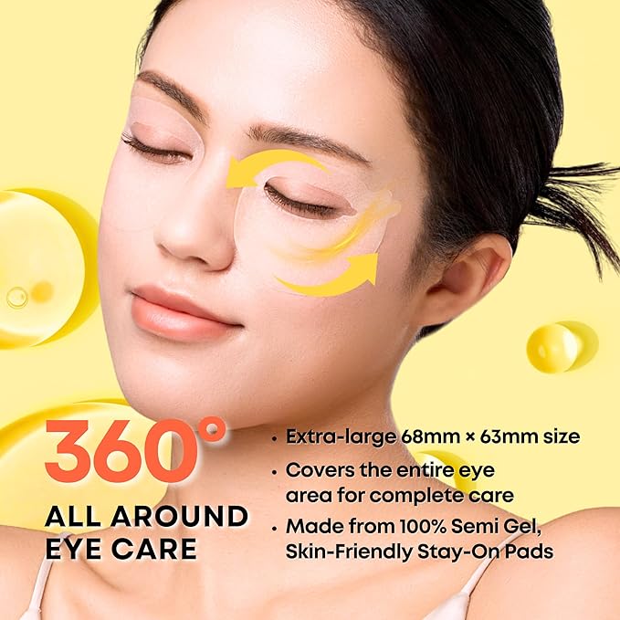 SOMISOME 360° Vitamin C Eye Masks – Korean Under Eye Patches for Puffy Eyes & Dark Circles, Lifting Eye Tone Up with Niacinamide & Bakuchiol, Hydrating and Soothing 50 Masks