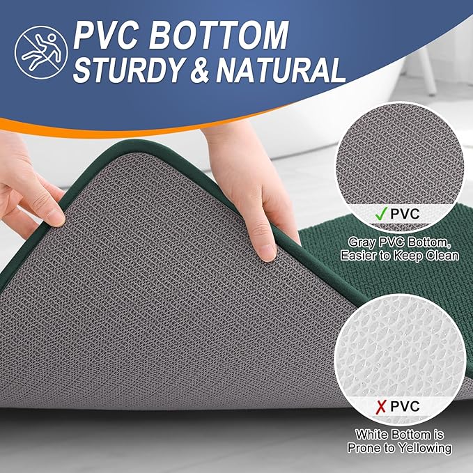 OLANLY Thick Memory Foam Bath Mat Rug 47x17, Extra Soft Absorbent Bathroom Rug, Quick Dry Bath Mats, Non-Slip, Washable Carpet for Bathroom, Tub and Shower, Home Decor Accessories, Blackish Green