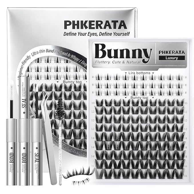 Bunny Lash Clusters Kit with Bottom Eyelash Clusters Manga Lash Extensions Kit Wispy Fairy Cluster Eyelash Extensions Kit DIY Individual Lashes with Clear Bond and Seal Tweezers, 8-16mm