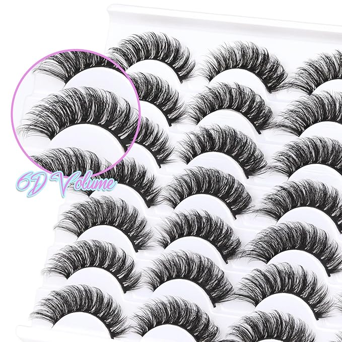 Losha Lashes Fluffy Cat Eye Lashes D Curl False Eyelashes 6D Volume Full Eye Lashes Pack 14 Pairs Soft Fake Eyelashes (Classic)