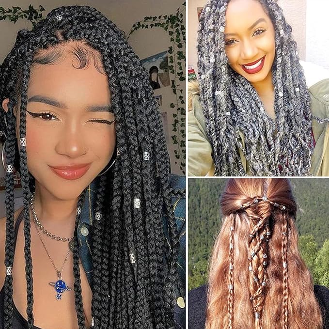 200 Pcs Gold Silver Hair Braids dreadlock hair beads Non-Piercing Ear Clip hair jewelry for braids accessories for Women Men Hair Accessories Styling Tools US219