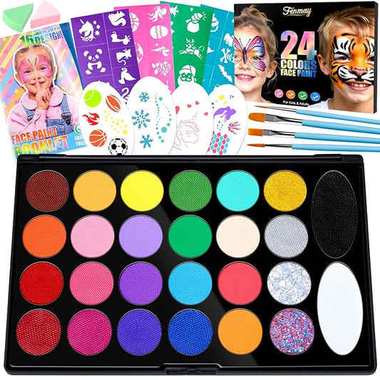 Face Painting Kit for Kids, Non-Toxic and Hypoallergenic Face Paint Makeup Kit| with Stencils, Book, Easy to Use and Safe for Kids, Fun for Halloween, Birthday Party, School Event