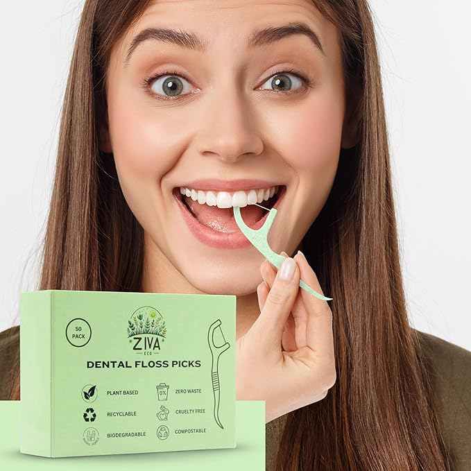 Biodegradable Mint Dental Floss Picks – 200 Count (4 Packs of 50) | PFAS‑Free | Shred‑Resistant Mint Thread | Unbreakable Corn‑Starch Handle | for Tight Teeth & Daily Oral Care