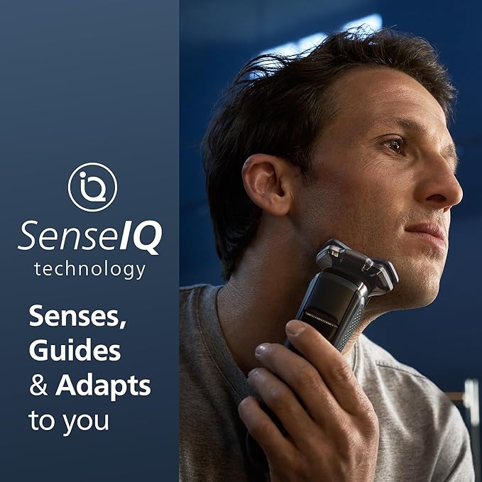 Philips Norelco 9400 Rechargeable Wet/Dry Electric Shaver with SenseIQ and Comfort Glide Ring Technology, Battery Powered, Silver, S9502/83