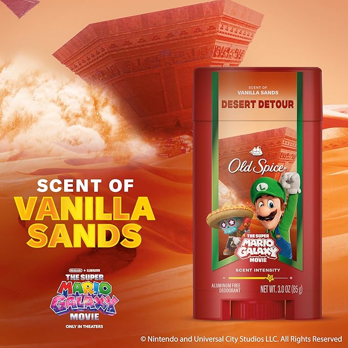 Old Spice Aluminum Free Deodorant for Men, Old Spice x The Super Mario Galaxy Movie, 24/7 Lasting Freshness, Lasting Odor Protection, Smell Super with Desert Detour, Vanilla Sands Scent, 3.0 oz