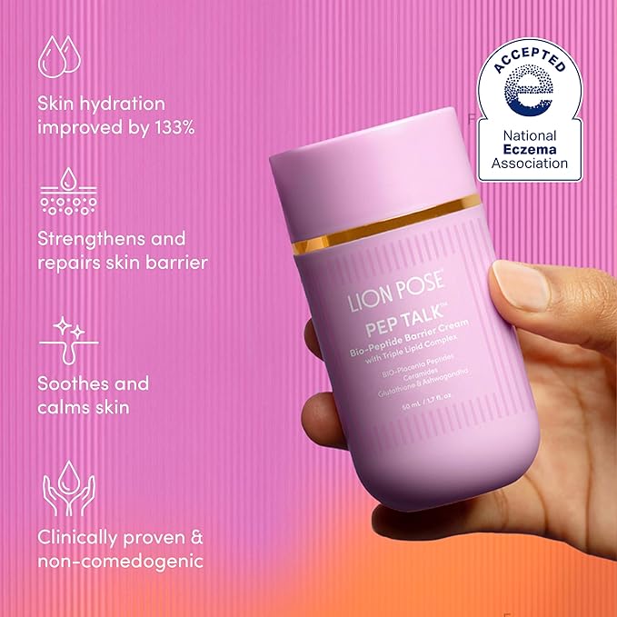 LION POSE PEP TALK Bio-Placenta Barrier Repair Cream for Redness & Dryness, Body and Face Moisturizer, Ceramide Barrier Repair Moisturizer Infused with Glutathione and Ashwagandha, 1.7 fl oz