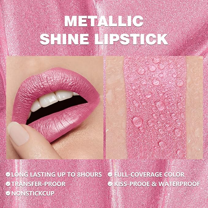 ilembane Metallic Liquid Lipstick Nude Maube Pink– High Pigment Long-Lasting Waterproof Shimmer Lip Gloss, Non-Sticky, Smudge-Proof, Party & Daily Wear (Light Up)