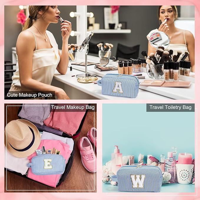 YOOLIFE Birthday Gifts for 6 7 8 9 10 11 12 13 14 15 Year Old Teen Girl - Initial Makeup Bag Letter Toiletry Pouch Cosmetic Case, Personalized Teen Girl Gifts Trendy Stuff Party Favor, Blue R
