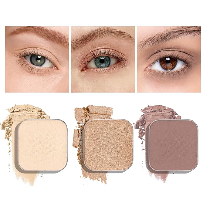 3-Color Magnetic Single Eyeshadow Set – Ivory, Champagne & Cool Brown, Matte & Shimmer, Highly Pigmented, Long-Lasting, Refill Pans, No Case, for Custom Magnetic Palettes