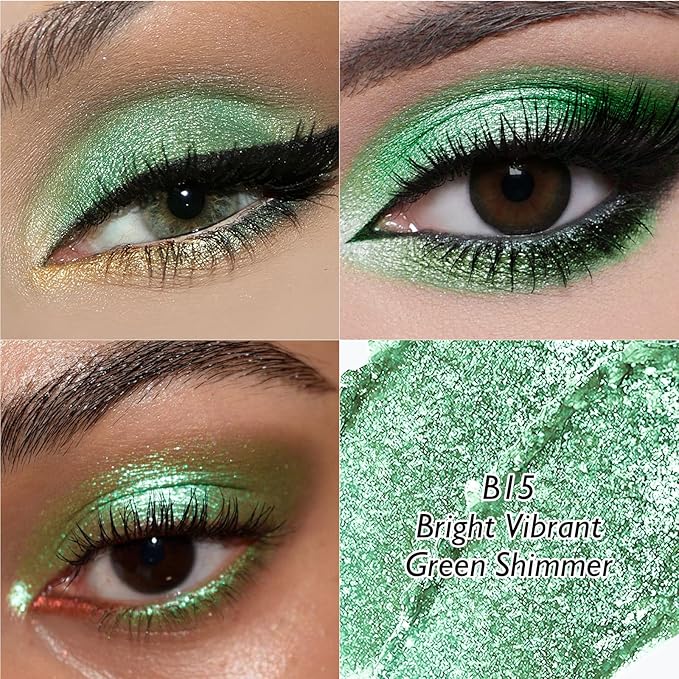 Bright Green Shimmer Eyeshadow Stick - Dual-Ended Long-Lasting Cream Eye Shadow for Older Women Crease-Proof Metallic Eyeshadow Pencil, Multi-Use Eye Highlighter Makeup with Built-in Smudger