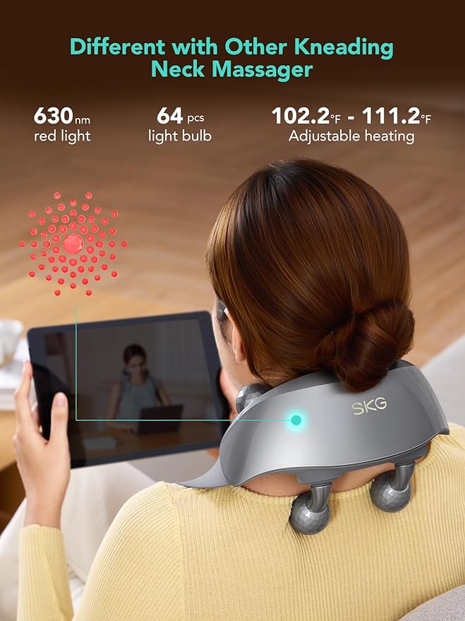 SKG Neck Massager for Pain Relief Deep Tissue Shiatsu Neck and Shoulder Cordless Massger with Heat Valentine Gifts for Men and Women Dad Mom Grandpa H7 Ultra Grey