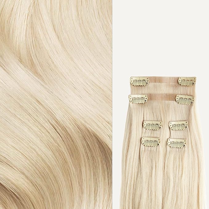 Luxy 100% Remy Human Hair Extensions for Thin Hair Thinning Hair Fill-Ins – 6 Seamless Wefts Multi-Dimensional Color Blend - Natural-Looking Volume & Coverage 80 grams 16" Platinum Blonde Thinning