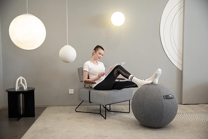Sitting Ball Chair for Office and Home, Pilates Exercise Yoga Ball with Cover for Balance, Stability and Fitness, Ergonomic Posture Exercise Ball Seat with Handle and Pump