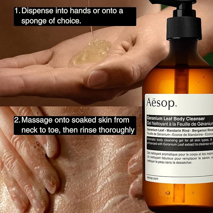 Aesop Geranium Leaf Body Cleanser | Gentle Shower Gel with Geranium, Mandarin and Bergamot Essential Oil Blend to Refresh & Balance Skin | 500 mL / 16.9 oz