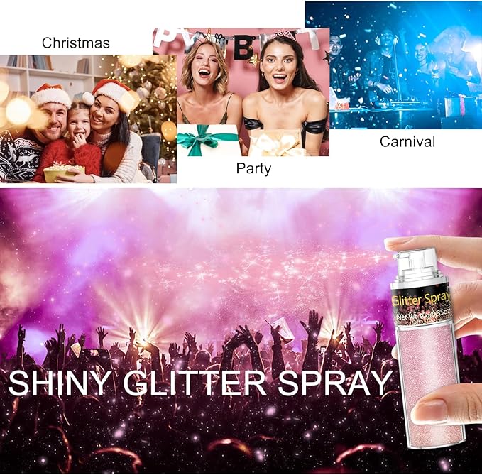 Rose Pink Hair and Body Glitter Spray 10g, Ultra Fine Shimmer Mist for Prom, Wedding, Date Night, Face Body Makeup Glow, Festival Sparkle Powder, Craft Nail Art Decoration