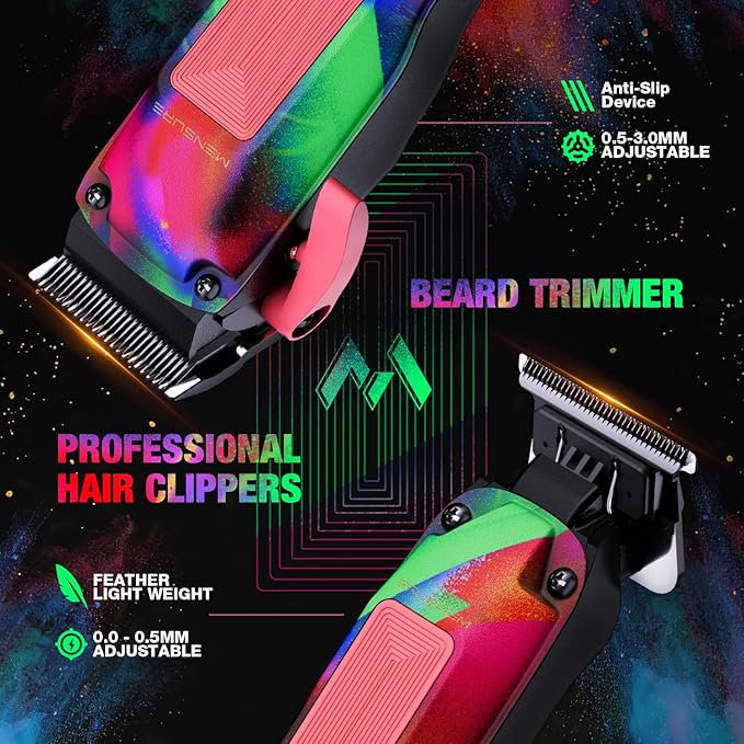 Mensure Professional Hair Clippers for Men, 7500RPM Metal Barber Clippers with Graffiti Design, Zero-Gapped Adjustable Blade, Cordless Clippers Kit with Color Guide Combs & Storage Bag