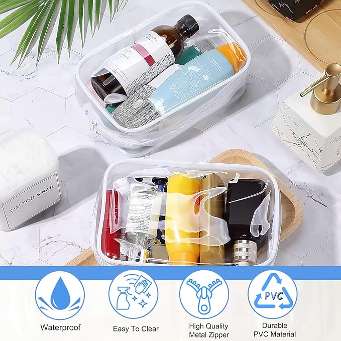 Eilyliafe 12 Pieces Clear Cosmetic Bag, PVC Waterproof Makeup Bags with Zipper, TSA Approved Toiletry Bag for Travel, Transparent Pouches Organizer Storage for Men and Women (White, Small)