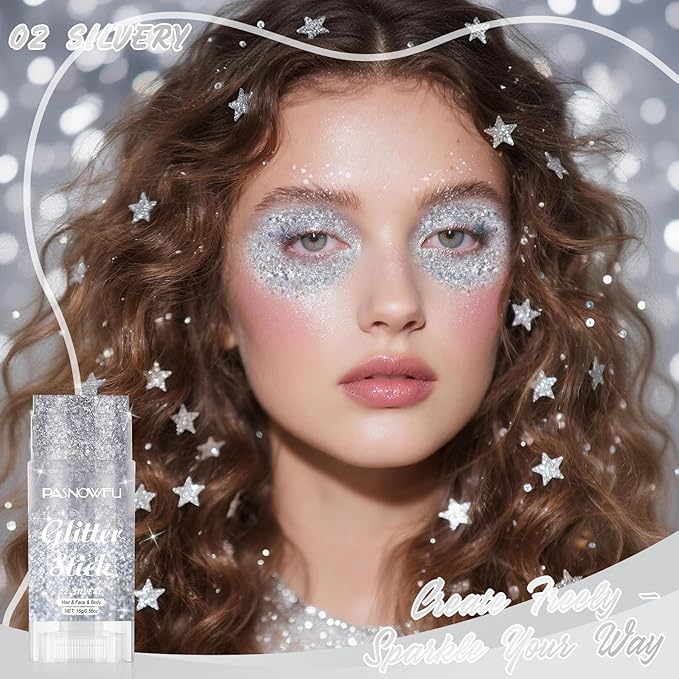 Silver Body Glitter Stick, Metallic Gel Face Glitter for Women and Girls, Gel Formula Hair Accessories for Festival Concert Party Makeup, Stage Performance Cosplay Costume Events