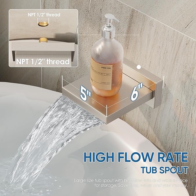 HoliSpa Tub Shower System, All Metal Tub Shower Faucet Set with 12" Rain Shower Head and Handheld Spray combo, Wall Mounted Shower Systems with Tub Spout, Valve and Trim Kit, Brushed Nickel