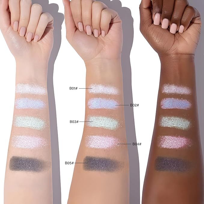 Glitter Eyeshadow,Multichrome Holographic Green Shimmer Eye Shadow,Chameleon High Pigmente Sparkly Shadows Palette，Iridescent Metallic Eye Highlighter，Makeup for Rave，LongWear,03#