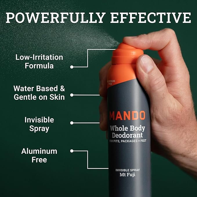 Mando Whole Body Deodorant For Men - Invisible Spray Deodorant - 72 Hour Odor Control - Low Irritation Formula - Aluminum Free, Benzene Free - 3.6 ounce Cans (Pack of 2) - Mt Fuji
