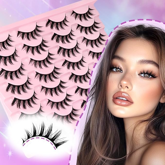 Losha Lashes Spiky Manga Lashes 14 Pairs Anime False Eyelashes Natural Wispy Eye Lashes Pack Soft Asian Fake Eyelashes (Fairy Only)