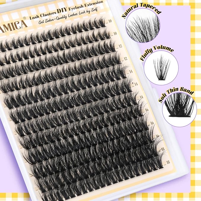 Yawamica Wispy Lash Clusters Natural Cluster Eyelash Extensions Fluttery Eyelash Clusters C Curly Individual Lashes 10-18mm Cluster Lashes Waterproof DIY Lash Extension at Home by Self