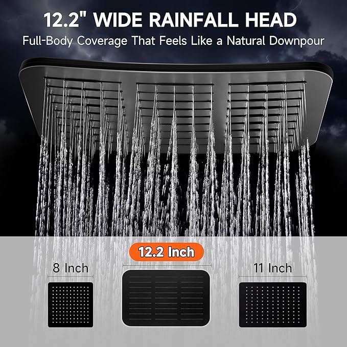 XXL 12.2" Rain Shower Head with Handheld Spray Combo, High Pressure Rainfall Shower Head, Height Adjustable Dual Shower Head, Luxury Waterfall Showerhead Bathroom