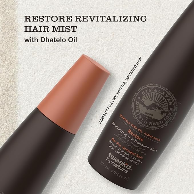 Tweak’d by Nature - Restore Revitalizing Hair Treatment Mist, Heat Protectant for Hair Spray, Leave In Treatment with Argan Oil for Healthy Shine, Sulfate Free, Paraben Free (6oz)