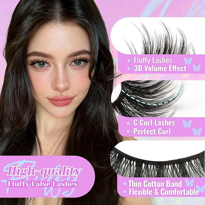 Losha Eyelashes Natural Look Faux Mink Lashes Pack Handmade Fluffy False Eyelashes 14 Pairs Cat Eye Lashes (54)
