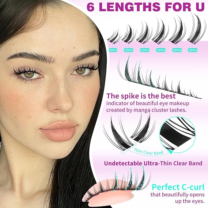 Manga Lash Clusters Kit Fairy Eyelash Clusters Kit Wispy Cluster Eyelash Extensions Natural Individual Lashes Kit C Curly Lash Extensions Kit with Invisible Band Lash Bond and Seal 110Pcs 8mm-18mm