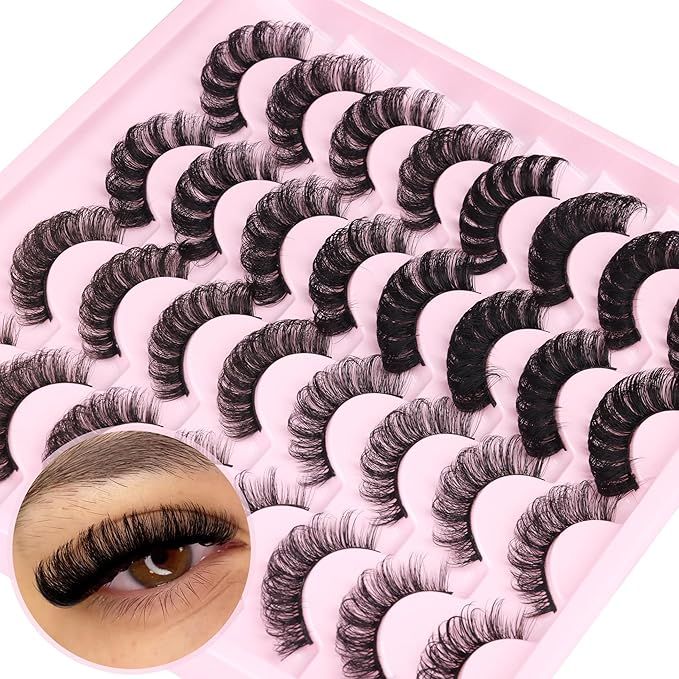 Russian Strip Lashes D Curly False Eyelashes Wispy 4 Styles Fake Eyelashes Natural Russian Eyelashes Fuzzy Mink Lashes that Look Like Extensions 16 Pairs ALICROWN