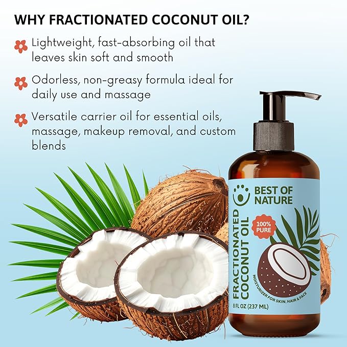 Best of Nature 100% Pure Fractionated Coconut Oil - Natural Massage Oil, Unscented Moisturizer for Men and Women, for Skincare and Hair Care, Carrier for Essential Oils, Gallon (128 fl oz)