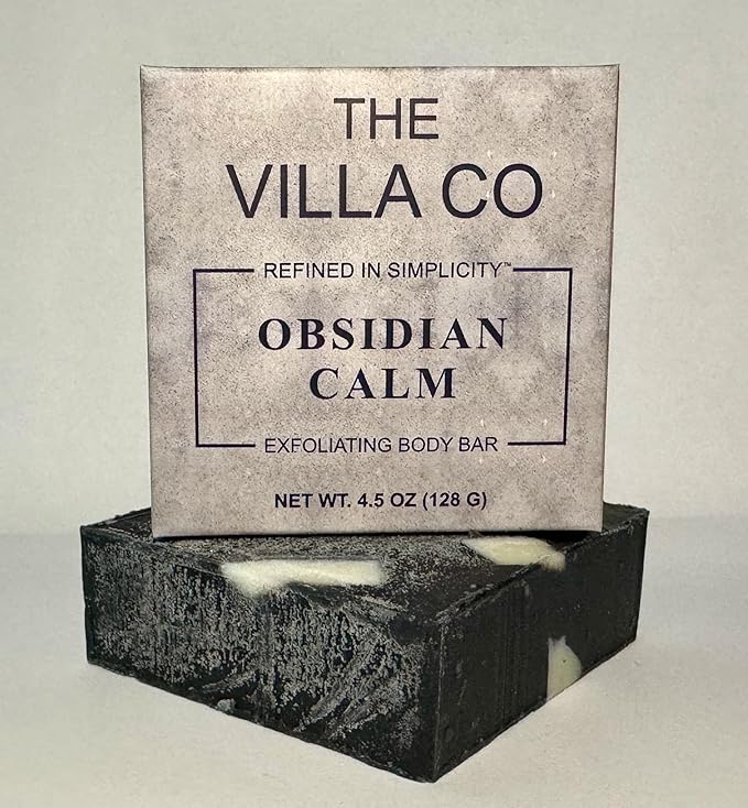 The Villa Co - Obsidian Calm | 4.5oz Exfolidating Body Bar for Men | Artisan Made in USA | Natural Ingredients | Activated Charcoal