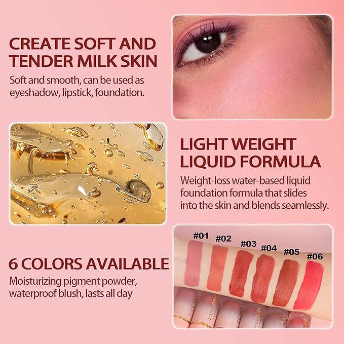 AKARY Mousse Liquid Blush, Soft Cream Makeup Blush, Tint(01#Love Cake)