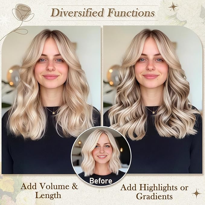 BARSDAR Short Wavy Clip-in Hair Extensions - 12 Inch Blonde - 6PCs Thick Soft Synthetic Clip-in Hairpieces - Daily Use - Light Blonde