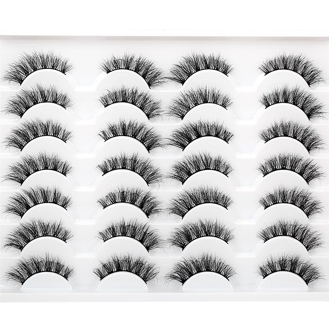 Pooplunch False Eyelash Strips Natural Crossed Cat Eye Lashes Fluffy Volume Wispy C-Curly Faux Mink Fake Eyelashes 14 Pairs Pack