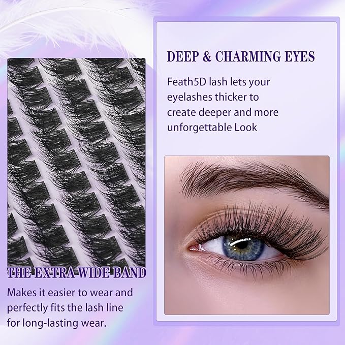 B&Q Lash Clusters Fluffy Wispy Voluminous - 144 PCS Feath5D 08 Layered Individual Cluster Lashes, Feathered Lightweight Eyelash Extensions in 8-18mm Waterproof False Lashes