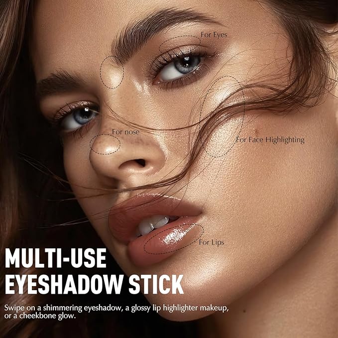 Glitter Eyeshadow Stick - Beige Shimmer Long Lasting Cream Eye Brightener Shadow Pencil Buildable Sparkling Face Highlighter Makeup, Lightweight Waterproof & Smudge Proof for Easy Application